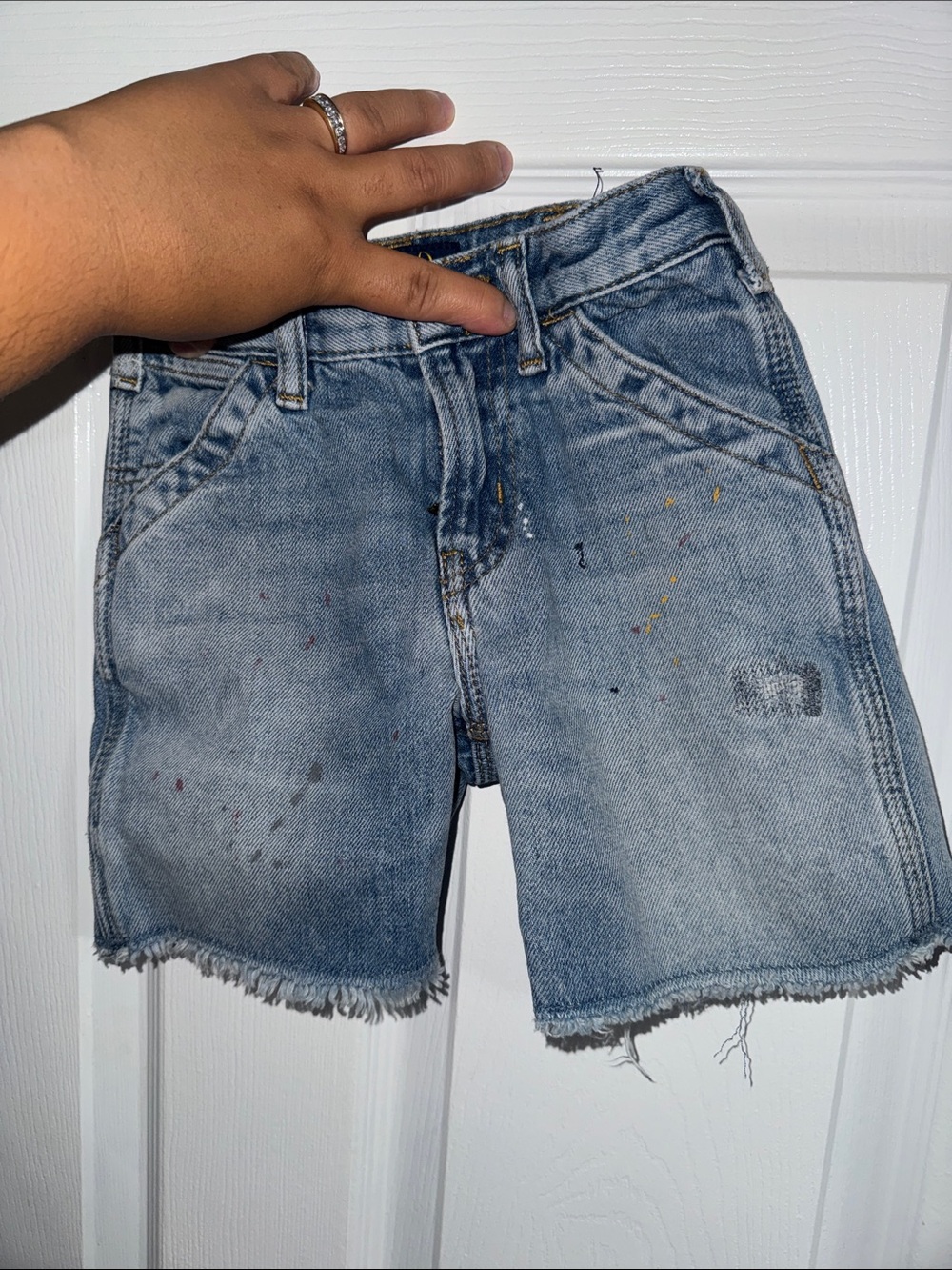 Light Blue Distressed Polo Denim Jean Shorts - Casual Frayed Hem